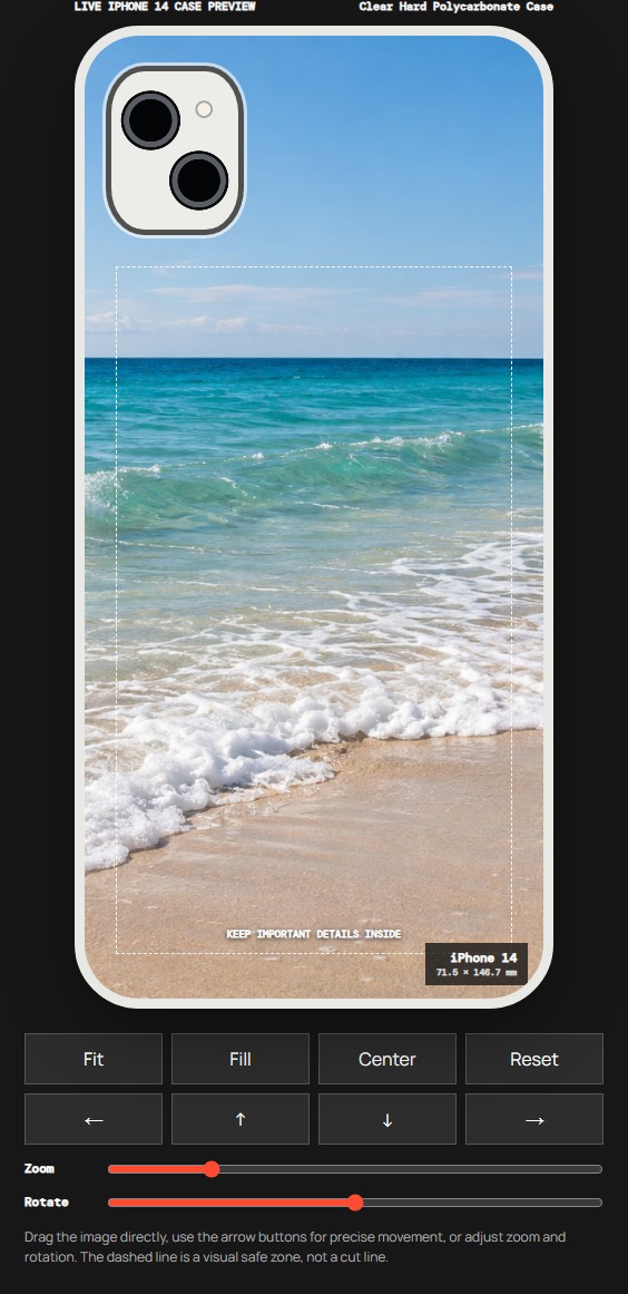 VIBE editor using Fill to crop the example coastal photo around the waves on iPhone 14